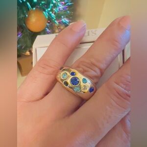 Holiday Season Gold Ring with Blue Accents